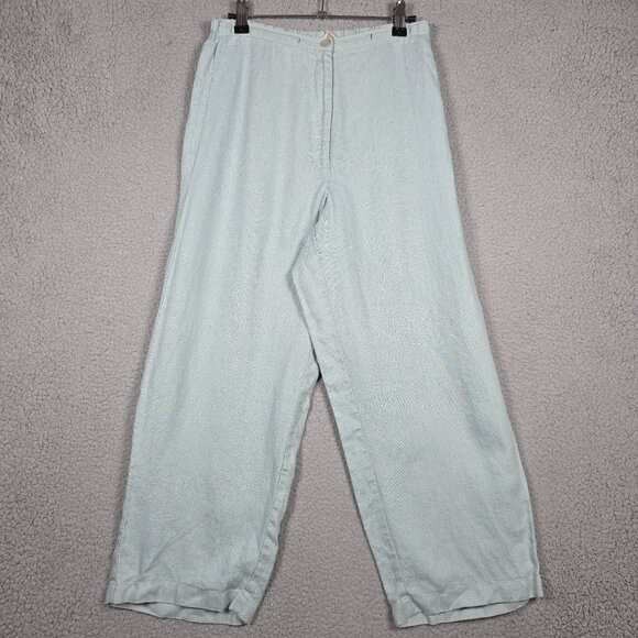LL Bean Pants Womens Size 12R Mint Green 100% Linen Pull On Cropped Beachy Light - Picture 1 of 11